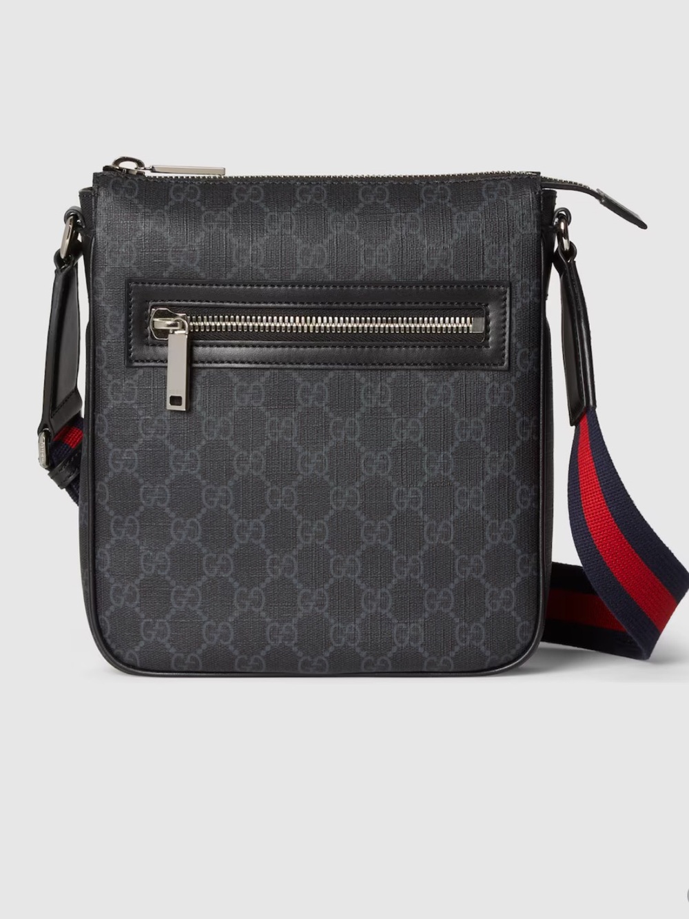 Gucci Black GG Supreme Messenger Bag with Web Stripe Strap